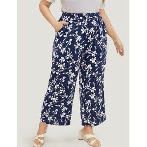 NWT BloomChic Indigo Floral Print Pocket Loose Pants Plus Size 26/4X